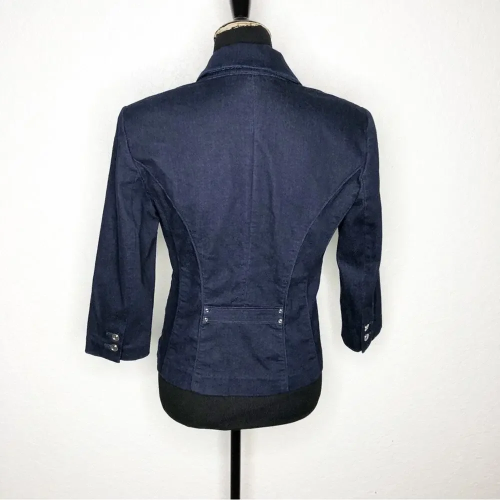 WHBM dark blue denim blazer jacket size 4